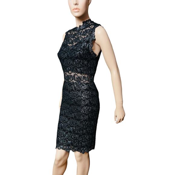 Nightcap Dixie Black and Metallic Silver Lace Sleeveless Knee High Dress Size 4 - Picture 5 of 12